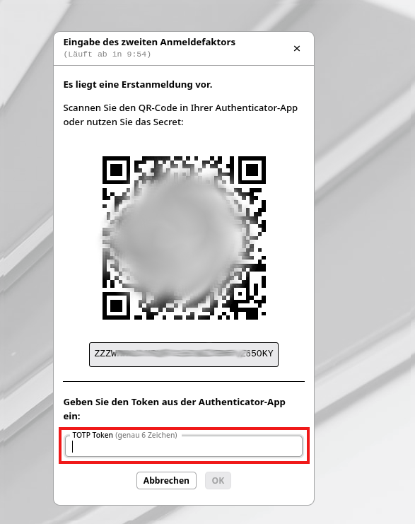 Zwei Faktor Benutzereinrichtung