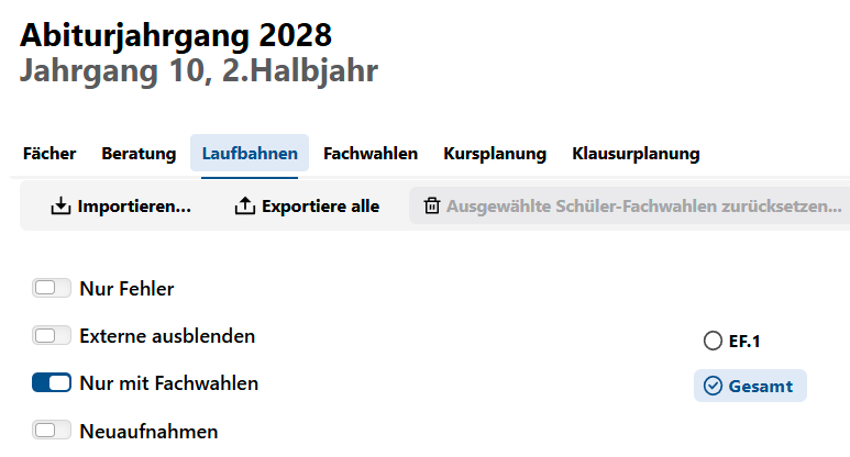 Der Filter zur Anzeige der Schüler