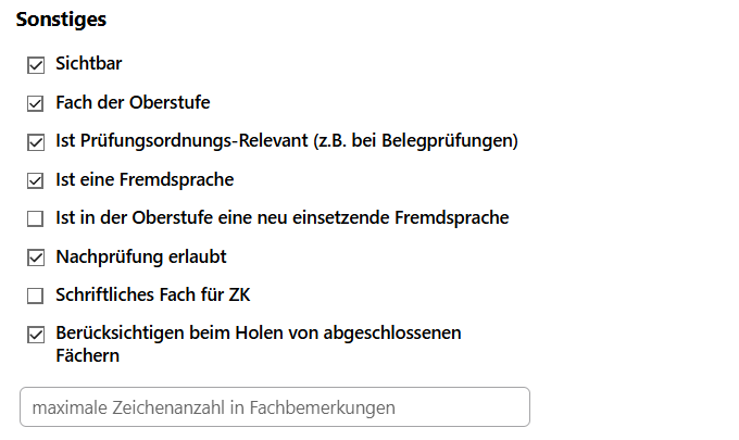 Der Bereich Sonstiges mit wichtigen Einstellungen