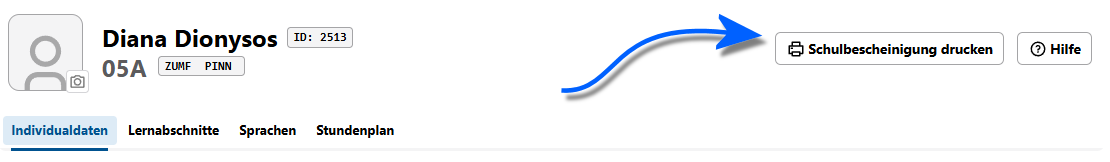 Schaltfläche Schulbescheinigung drucken Schaltfläche Schulbescheinigung drucken