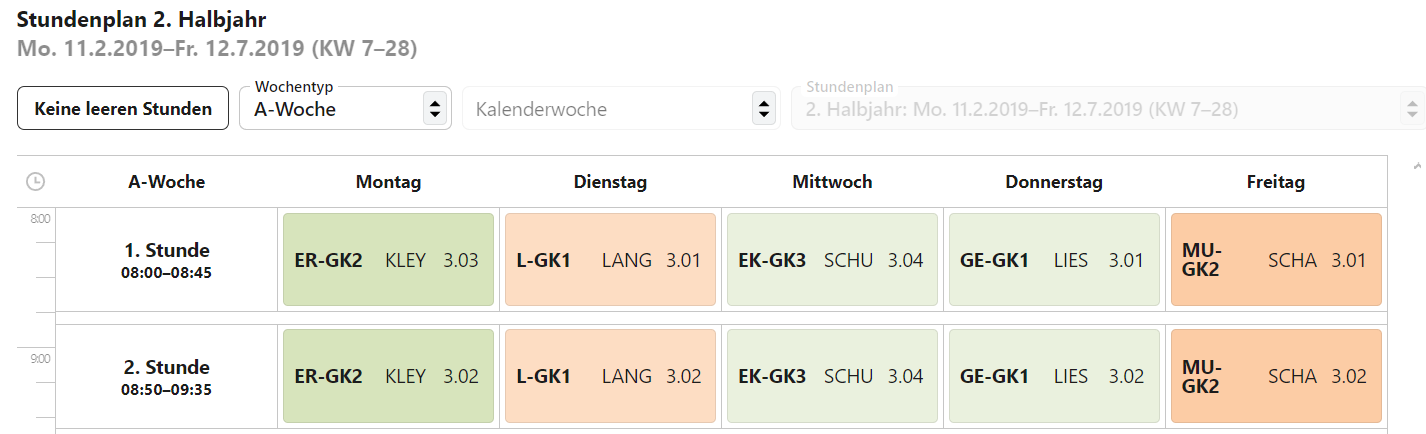 Beispielstundenplan für einen Schüler der EF