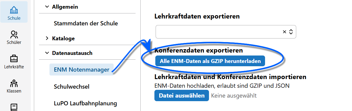 Datenexport im SVWS-WebClient über die App Schule Datenaustausch