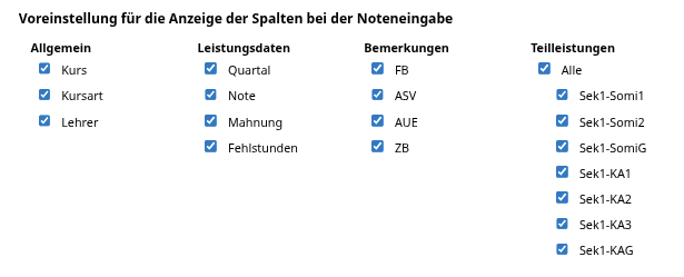 Stellen Sie ein, welche Spalten angezeigt werden