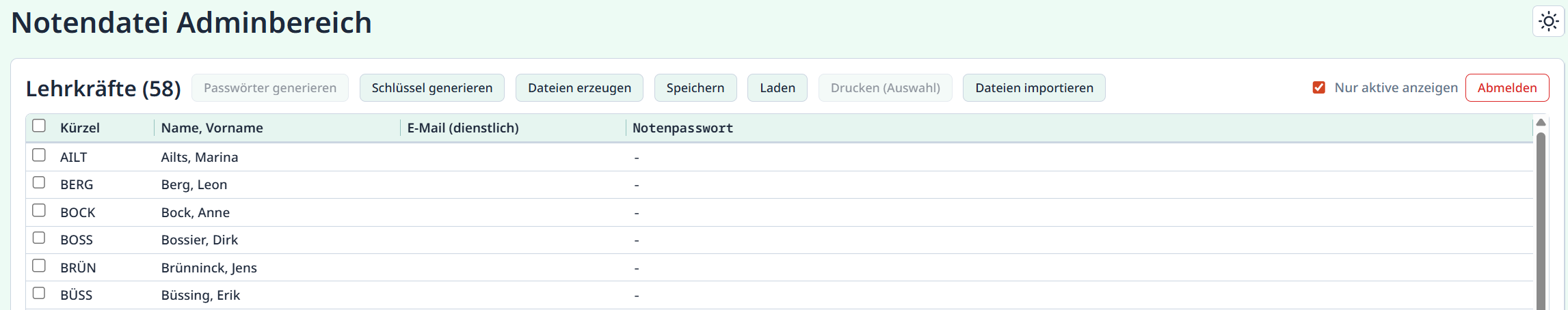 Der Adminbereich von SVWS-GradeHub