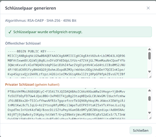 Das erzeugte Schlüsselpaar