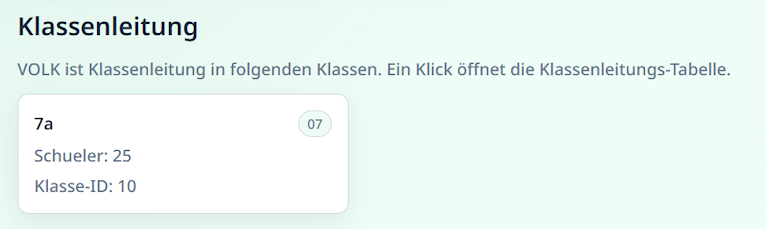 Tragen Sie Daten als Klassenleitung ein. Kacheln für die Klassenleitung