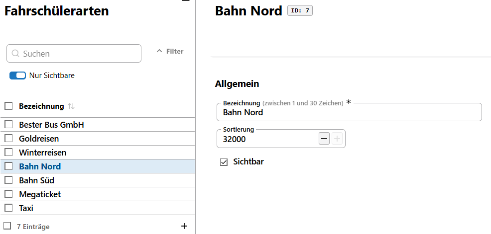 Übersicht über die definierten Fahrschülerarten