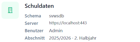 Die Daten der aktuellen Datenbank. "Zusammenfassung der Schuldaten"