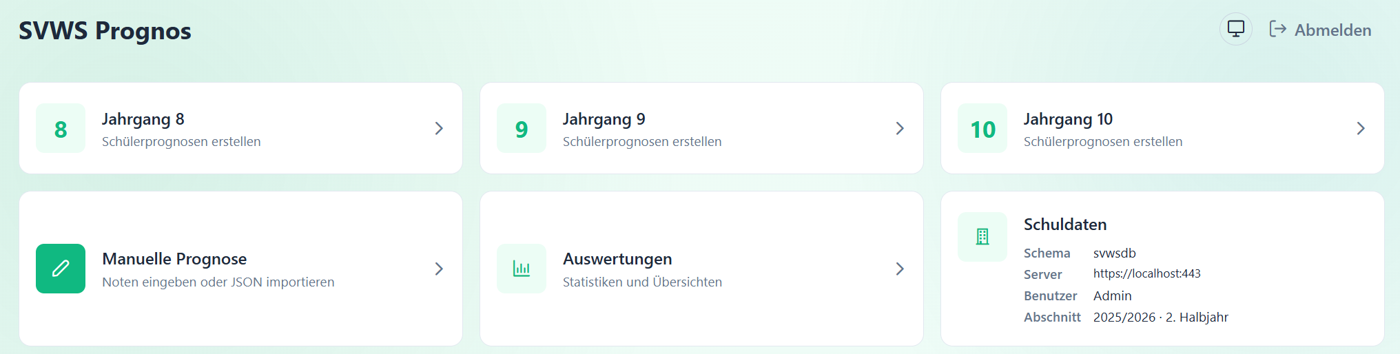 Die Hauptseite von SVWS-Prognos "SVWS-Prognos Übersicht"