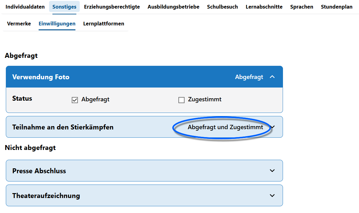 Liste der Einwilligungen